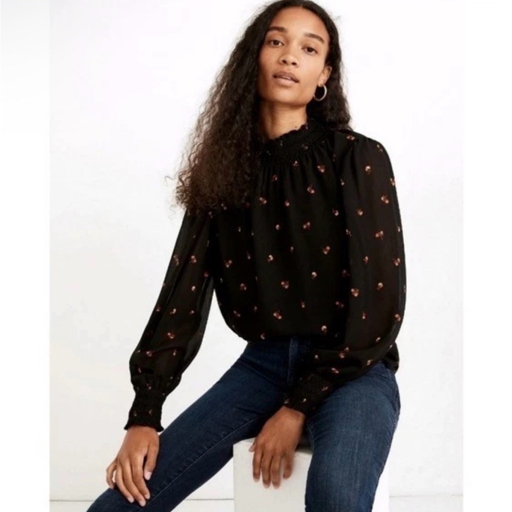 Madewell Size L Women's (Re)sourced Georgette Smocked Mockneck in Amie Floral